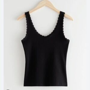 & Other Stories Black Lace Trim Tank Top